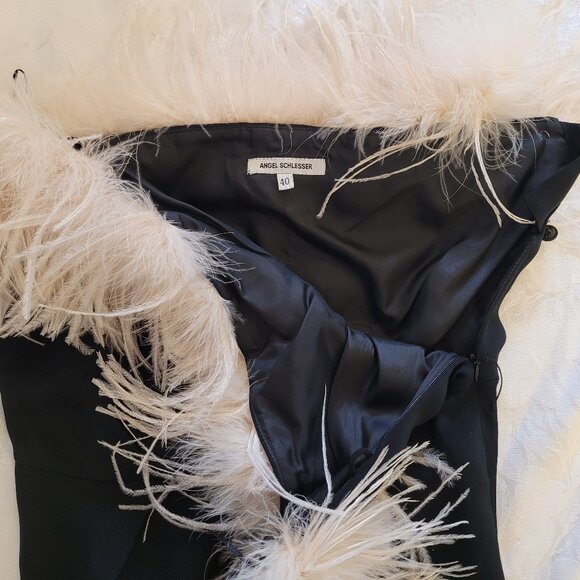 💎NWOT Angel Schlesser Black Dress with Ostrich Feather Detail - Picture 5 of 8